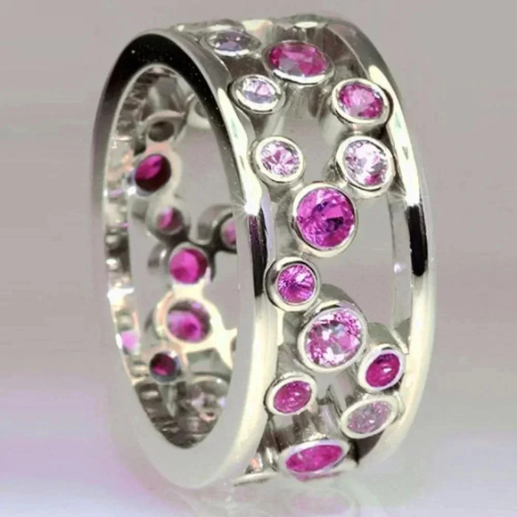 💕 Pink Ultrapolychromatic CZ Inlaid Double Layer Ring, GPMB1421 - Picture 1 of 2